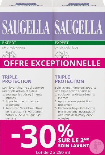 Saugella Triple Protection Produs De Curățare Intimă Impotriva Disconfortului Cu Cimbru Și Zinc 2x250ml - Img 1