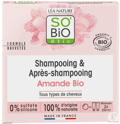 So’Bio Étic Șampon Solid Și Balsam 2in1 Cu Migdale Bio 65g - Img 1