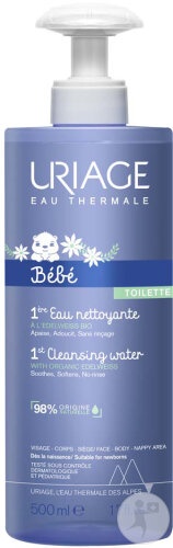 Uriage Bébé 1st Apă De Curățare Pentru Față Și Corp Flacon Cu Pompiță 500ml - Img 1