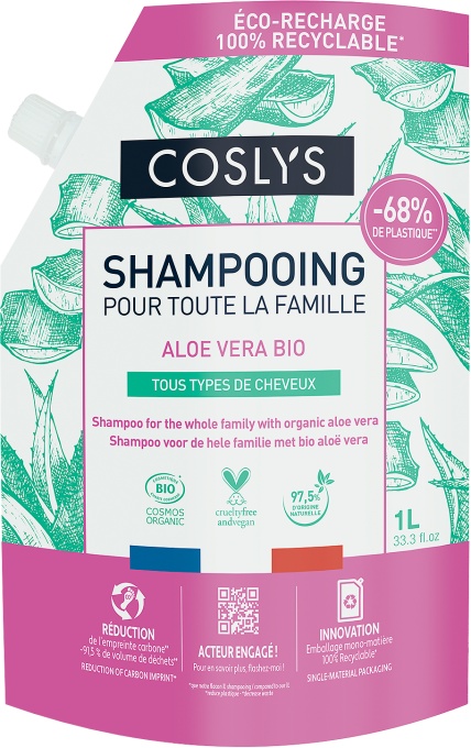 Coslys Organic Șampon Cu Aloe Vera Pentru Toate Tipurile De Păr Rezervă 1000ml - Img 1