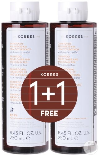 Korres Șampon Cu Floarea Soarelui &amp; Ceai De Munte 2x250ml Promo 1+1 Gratuit - Img 1