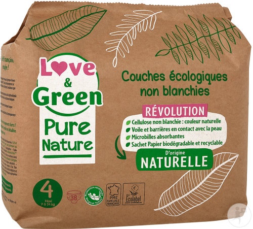 Love&amp;Green Scutece Ecologice Și Hipoalergenice Nealbite Mărimea 4 38 Bucăți - Img 1
