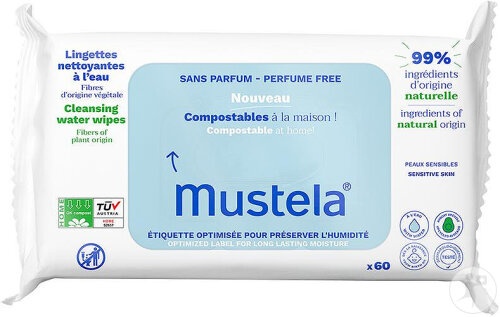 Mustela Șervețele De Curățare Compostabile Fără Parfum 60buc - Img 1