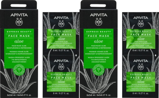 Pachet Apivita Express Beauty Aloe Mască Facială Hidratantă Și Revigorantă 4x8ml - Img 1