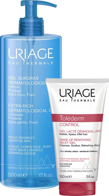 Pachet Mix&Match Uriage Toléderm Control Gel De Lapte Demachiant + Gel Surgras Dermatologic