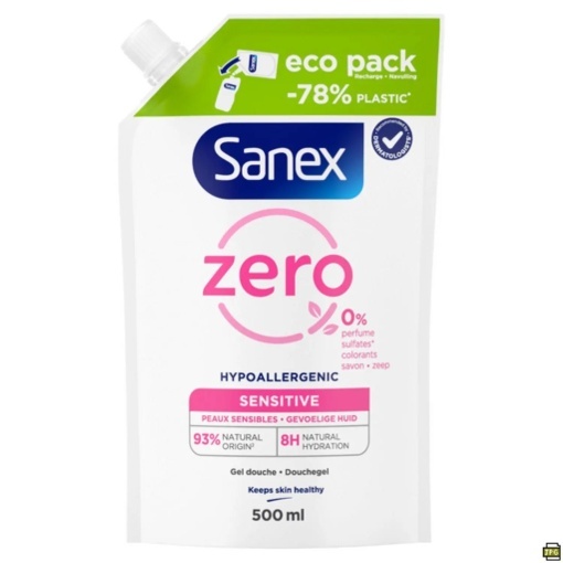 Sanex Zero% Recharge Gel Duș Piele Sensibilă 500ml - Img 1