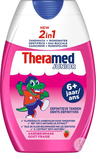 Theramed Junior 2in1 Pastă De Dinți +6 Ani Aroma De Capsuni 75ml - Img 1