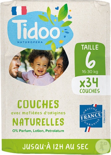 Tidoo Scutece Ecologice Mărimea 6 Copii 16-30kg Fabricat Franța 34 Bucăți - Img 1