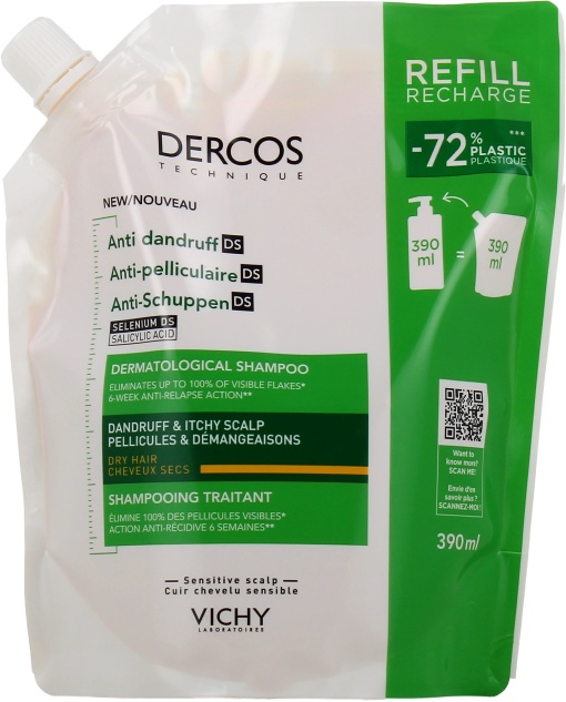 Vichy Dercos Șampon Antimătreață Păr Uscat Refill 390ml - Img 1