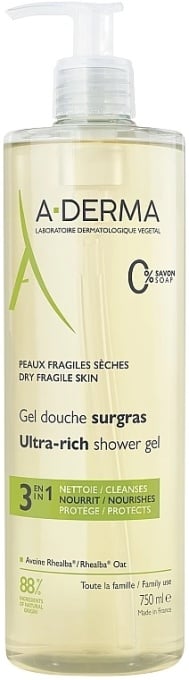 A-Derma Indispensables Gel De Duș Surgras Pentru Piele Fragilă Și Uscată 750ml - Img 1