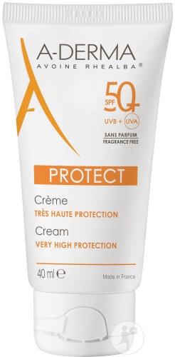 A-Derma Protect Cremă SPF50+ Protecție Solară Foarte Înaltă Fără Parfum 40ml - Img 1