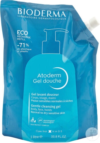 Bioderma Atoderm Gel Duș Corp/Față/Mâini Piele Uscată/Sensibilă/Atopică Rezervă 1l - Img 1