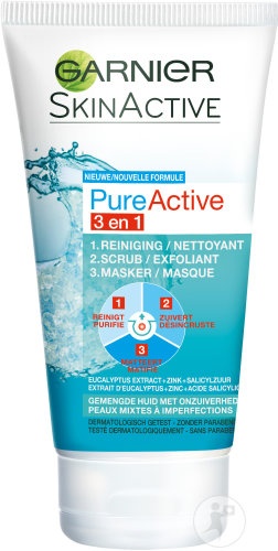 Garnier SkinActive Pure Active 3in1 Cu Argila Anti-Acneic Ten Mixt Cu Imperfecţiuni Tub 150ml - Img 1