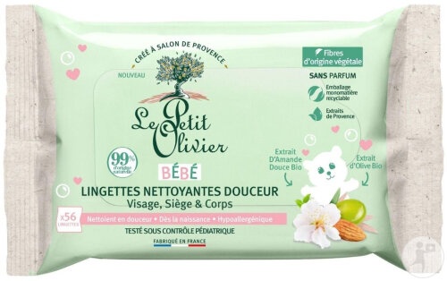 Le Petit Olivier Șervețele Curățare Softness Pentru Față Corp 56buc - Img 1