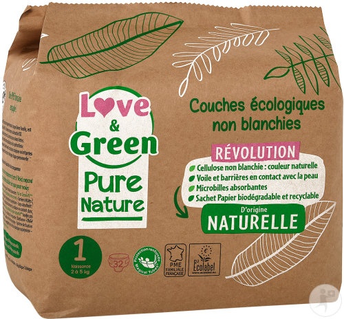 Love&amp;Green Scutece Ecologice Și Hipoalergenice Nealbite Mărimea 1 32 Bucăți - Img 1