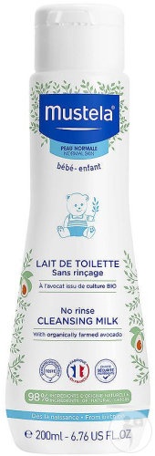 Mustela Bébé-Enfant Lapte De Curățare Fără Clătire Cu Avocado Bio Piele Normală Flacon 200ml - Img 1