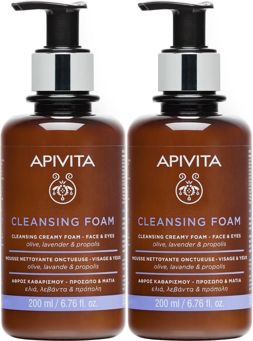 Pachet Apivita Spumă De Curățare Onctuoasă Față/Ochi 2x200ml - Img 1