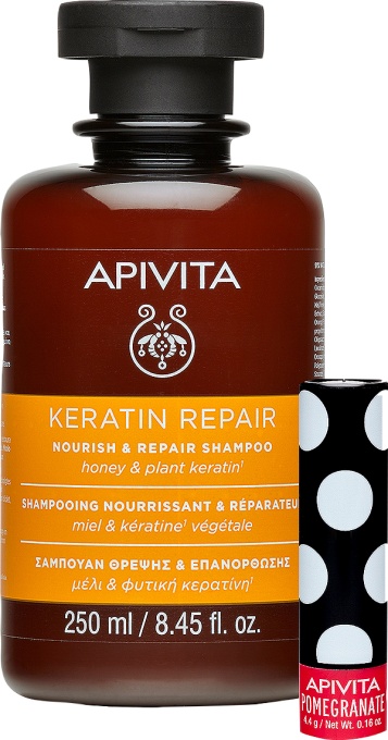 Pachet Mix&amp;Match Apivita Keratin Repair Şampon + Apivita Balsam De Buze Cu Extract De Rodie - Img 1