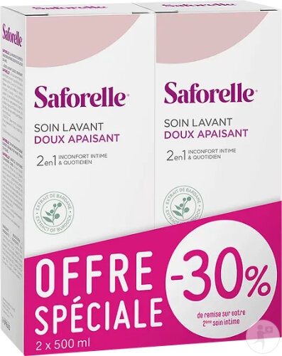 Saforelle Gel De Toaletă Intimă Calmanta Duopack 2x500ml Promo -30% La Al 2-Lea - Img 1