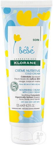 Klorane Bébé Cremă Nutritivă Cold Cream Pentru Față/Corp/Mâini Piele Uscată/Foarte Uscată Tub 125ml - Img 1