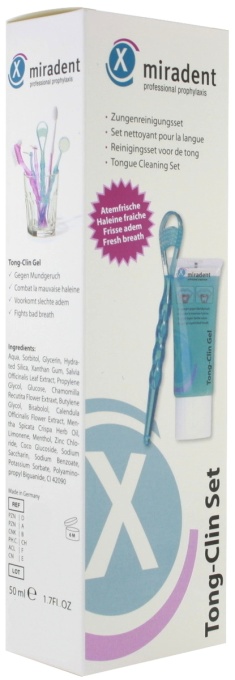 Miradent Tong-Clin Set Gel Pentru Respirație Tub 50g + Racletă Pentru Limbă 1 Bucată - Img 1