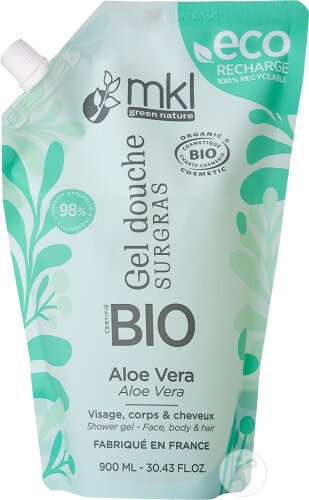 MKL Green Nature Gel De Duș Surgras Ultra-Hrănitor Aloe Vera Bio Eco Rezervă 900ml - Img 1