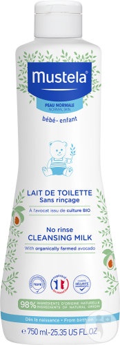 Mustela Bébé-Enfant Lapte De Curățare Fără Clătire Cu Avocado Bio Piele Normală Flacon 750ml - Img 1
