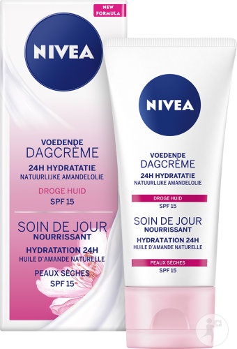 Nivea Cremă De Zi Hrănitoare Cu Hidratare 24h Ulei De Migdale SPF15 Piele Uscată 50ml - Img 1