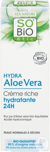 So'Bio Étic Aloe Vera Cremă Bogată Hidratantă 24h Pentru Ten Normal Până La Uscat Bio 50ml - Img 1