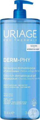 Uriage Derm-Phy Gel De Curățare Delicat Față Și Corp Toate Tipurile De Piele Flacon Pompă 1l - Img 1