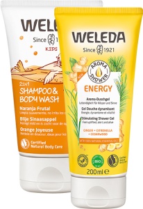 Pachet Mix&Match Weleda Aroma Shower Energy Gel De Duș + Kids 2În1 Șampon Și Gel De Duș Portocală