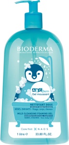 Bioderma Abcderm Gel De Curățare Spumant Blând Pentru Față Corp Și Păr Bebeluşi 1l