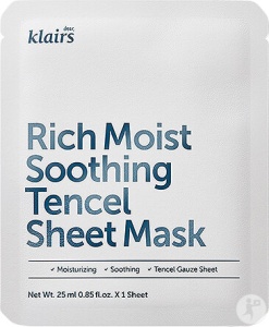 Klairs Rich Moist Mască De Față Calmantă Din Foaie De Tencel 1 Bucată