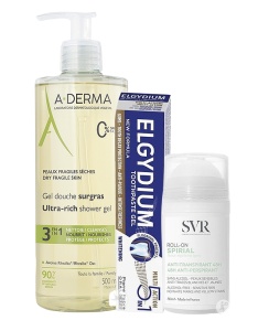 Pachet Mix&Match Igienă A-Derma Gel De Duș + Elgydium Pastă Dinți + SVR Spirial Deodorant Antiperspirant 3 Produse