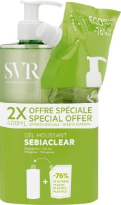 SVR Sebiaclear Gel Spumant De Curățare Față Și Corp Ten Gras Sensibil Predispus La Acnee 400ml + Rezervă 400ml