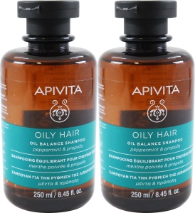 Pachet Apivita Șampon Pentru Păr Gras Cu Mentă Și Propolis 2x250ml