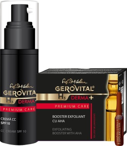 Pachet Mix&Match Gerovital H3 Derma+ Premium Care Booster Exfoliant Cu AHA + Cremă CC SPF10