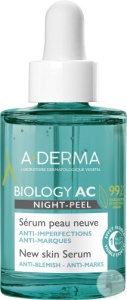 A-Derma Biology Ac Night-Peel Ser Piele Nouă Anti-Imperfecțiuni Piele Cu Tendință Acneică 30ml