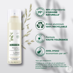 Klorane Șampon Uscat Delicat Cu Lapte De Ovăz Și Ceramide Pentru Toate Tipurile De Păr 150ml - Img 2