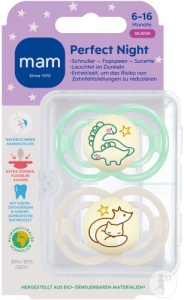 Mam Perfect Night Suzetă Silicon Bebeluși 6‑16 Luni Unisex 2 Bucăți