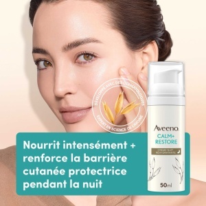 Aveeno Calm+ Restore Cremă De Noapte Rehidratantă Fără Parfum Pentru Piele Sensibilă 50ml - Img 2