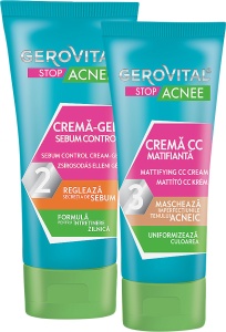Pachet Mix&Match Gerovital Stop Acnee Cremă-Gel Sebum Control + Cremă CC Matifiantă