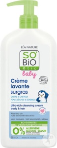 So'Bio Étic Baby Cremă De Curățare Surgras Pentru Corp Și Păr Piele Uscată Și Sensibilă 500ml