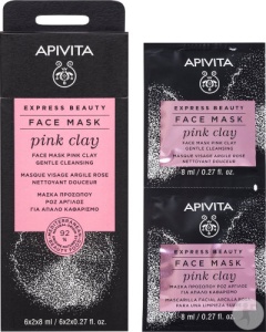 Apivita Express Beauty Mască Facială Delicată Cu Argilă Roz 2x8ml