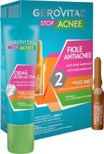 Pachet Mix&Match Gerovital Stop Acnee Cremă Ultra-Activă + Fiole Antiacnee