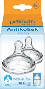 Dr. Brown's Options+ Tetină Anti-Colici Faza 2 Pentru Biberon Gât Larg 2 Bucăți