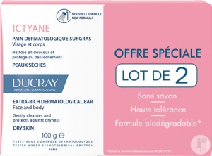 Ducray Ictyane Săpun Dermatologic Surgras Pentru Față Și Corp Piele Uscată 2x100g