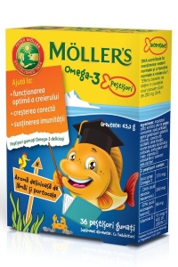 Mollers Omega 3, 36 pestisori gumati cu aroma de lamai si portocale