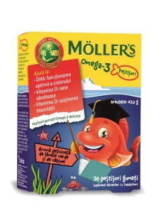 MOLLERS OMEGA 3 PESTISORI GUMATI LAMAIE VERDE SI CAPSUNI, 36 JELEURI
