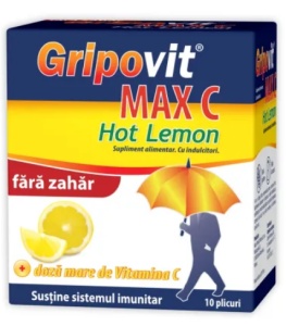 ZDROVIT GRIPOVIT MAX C HOT LEMON FARA ZAHAR * 10 PLICURI